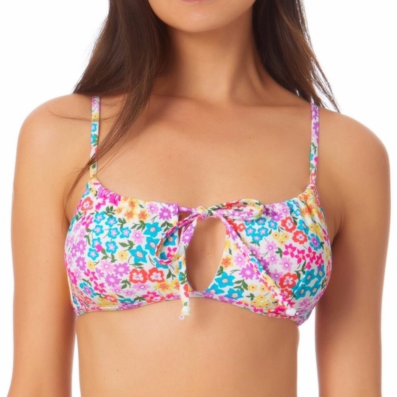 California Waves Colorful Floral Bikini Top With Removable Padding Size Medium - Picture 1 of 4